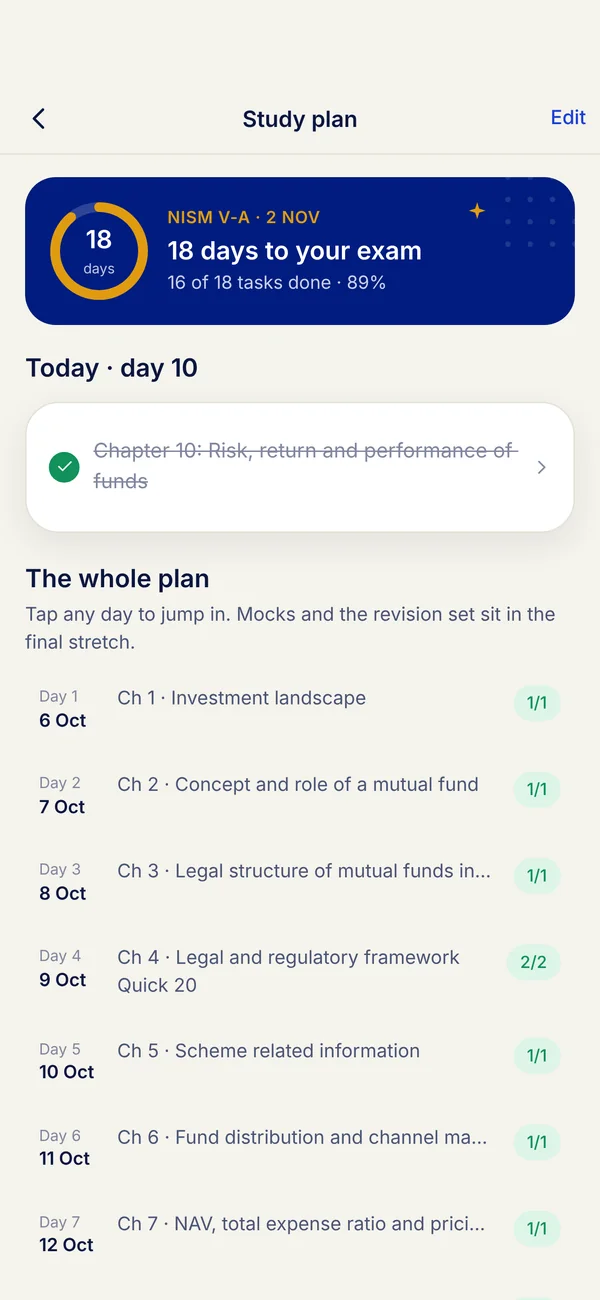 Study plan in the FundsSchool app